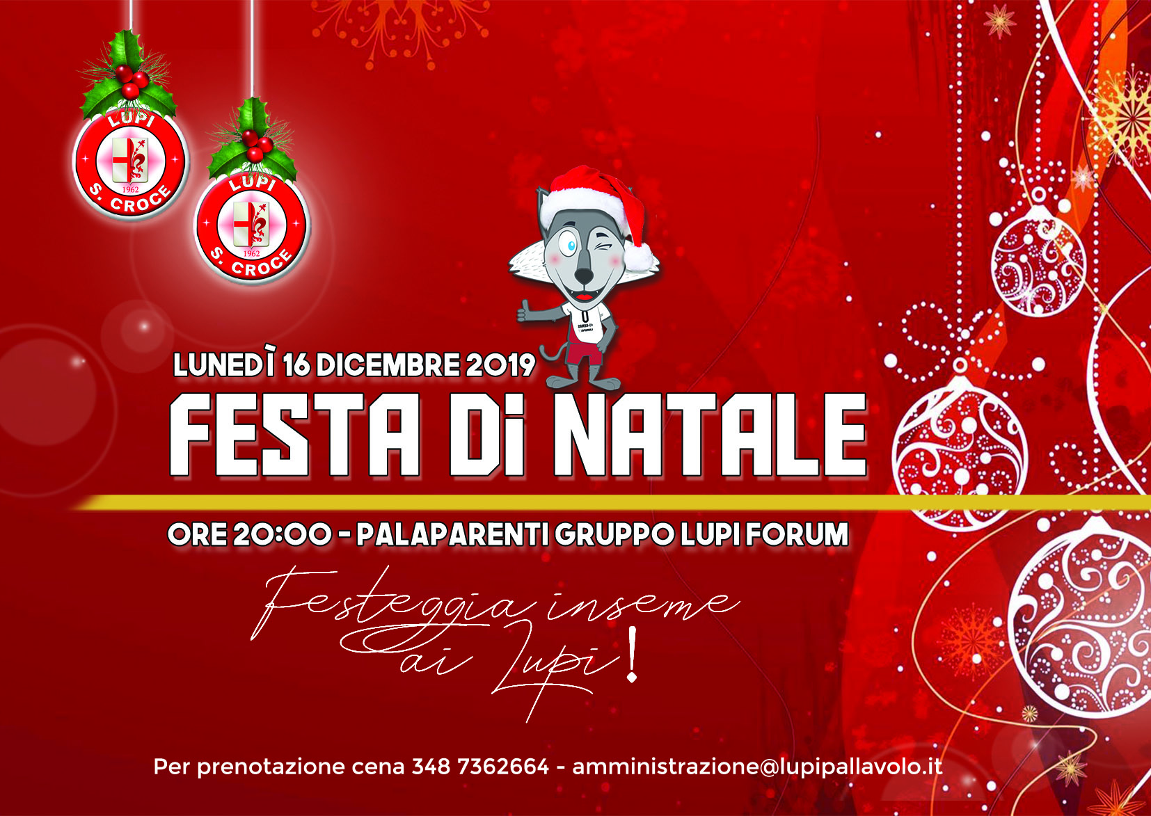 FESTA DI NATALE 2019: LUNEDI’ 16 AL PALAPARENTI