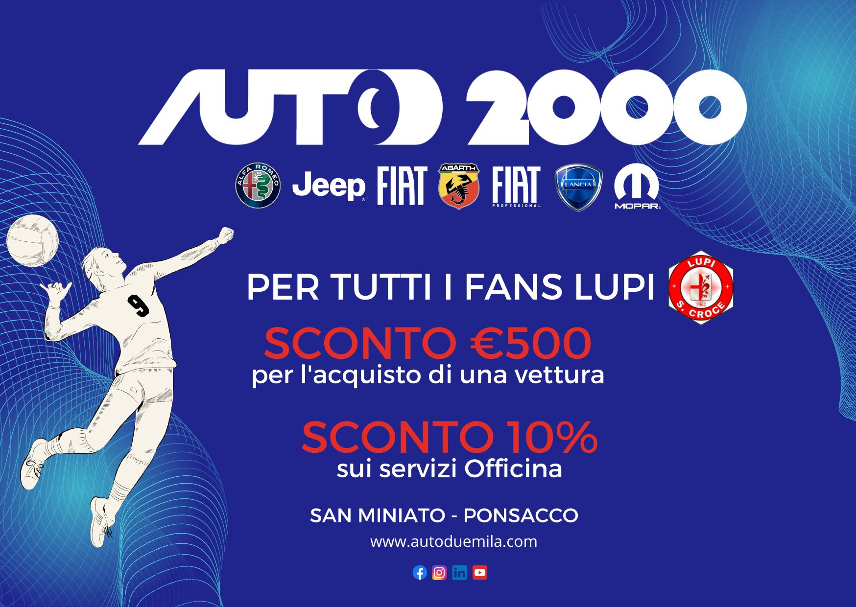 AUTO 2000 SPONSOR DEDICATO PER L’ESORDIO PLAYOFF, GRANDI VANTAGGI PER I FANS DEI LUPI